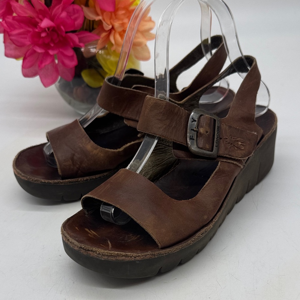 Fly London Dark Brown Leather Sandals Size 38 MCS9397Q
